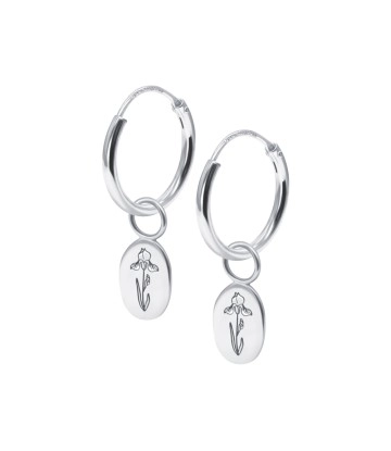Iris Birth Flower Silver Hoop Earring Charms HO-2696